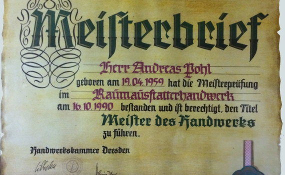 Meisterbrief Andres Pohl